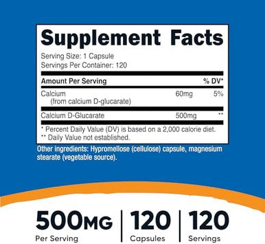 Nutricost Calcium Dglucarate 500Mg 120 Capsules Gluten Nongmo Vegetarian Friendly
