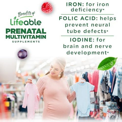 Lifeable Prenatal Multivitamin With Iron And Choline Great Tasting Prenatal Vitamins For Women Vegetarian Nongmo Prenatal Gummies 90 Gummies
