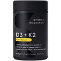 Sports Research Vegan Vitamin D3 K2 Supplement with Organic Coconut Oil 5000iu Vitamin D with 100mcg Mk7 Vitamin K Supports Calcium for Stronger Bones Immune Health 60 Softgels for Adults