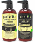 Pura D'Or Anti-Thinning Advanced Therapy Biotin Shampoo & Conditioner Hair Care Set & Organic Moroccan Argan Oil (4Oz / 118Ml) Usda 100%