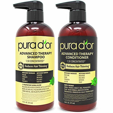 Pura D'Or Anti-Thinning Advanced Therapy Biotin Shampoo & Conditioner Hair Care Set & Organic Moroccan Argan Oil (4Oz / 118Ml) Usda 100%
