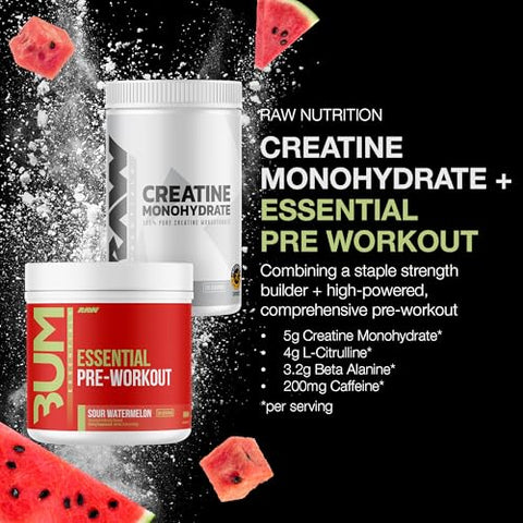 Raw Nutrition Creatine Monohydrate & Sour Watermelon Pre-Workout Powder Bundle