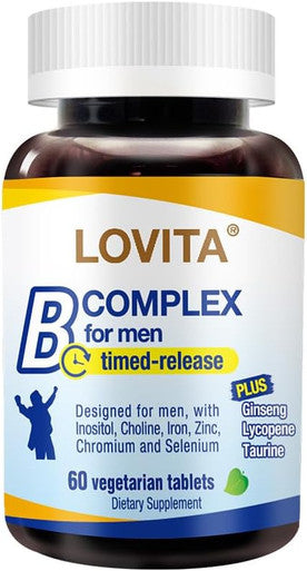 Lovita Timed-Release B Complex For Men 8-Hour Energy & Nutrient Metabolism Support With 10 Vitamin Bs, Vegetarian Tablets (60 Count)