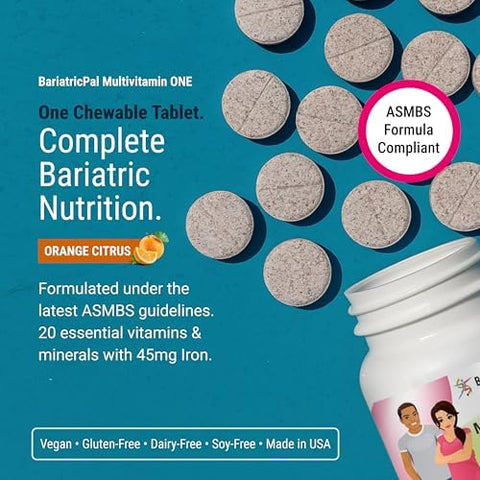 Bariatricpal Multivitamin One 1 Per Day Bariatric Multivitamin Chewable With 45 Mg Of Iron Orange Citrus Vitamin For Bariatric Surgery Patients 30 Count (1 Month Supply)