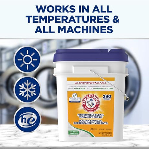 Arm & Hammer Powder Laundry Detergent Professional Soap For Washing Clothes 290 Loads Free And Clear Bulk 18Lb Pail