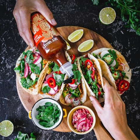 Sky Valley Taco Sauce - Medium heat, Taco Hot Sauce, Gluten Free, Vegan, Keto, Non-GMO, Verified, Made with Tomatoes, Cayenne Peppers and Traditional Spices - 13 Oz