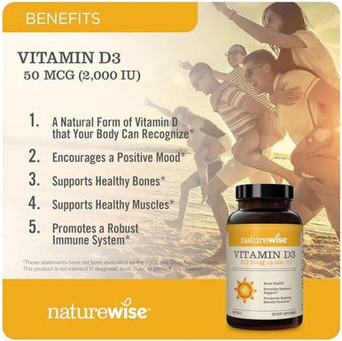 Naturewise Vitamin D3 5000Iu (125 Mcg) 1 Year Supply For Healthy Muscle Function, And Immune Support, Non-Gmo, Gluten In Cold-Pressed Olive Oil, Packaging Vary ( Mini Softgel), 360 Count