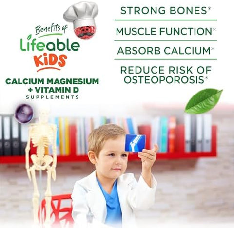 Lifeable Kids Calcium Magnesium And Vitamin D Gummies Great Tasting Kids Calcium Gummies For Tooth And Bone Health Bone Strength Supplements For Kids 90 Gummies