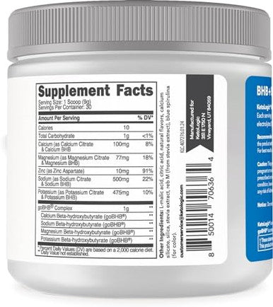 Ketologic Keto Electrolyte Powder (Blue Raspberry) 30 Servings Sugar Hydration Drink Mix With Gobhb Complex