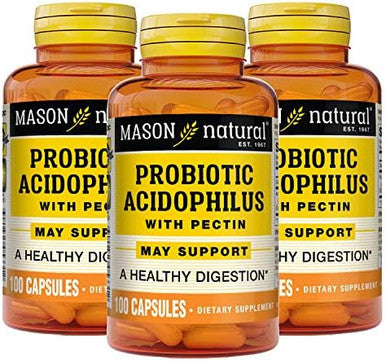 Mason Natural Probiotic Acidophilus 150 Day Supply Supports Regularity And Normal Digestion With Pectin & Calcium 100 Capsules (Pack Of 3)