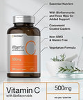 Horbaach Vitamin C 500mg 500 Caplets with Bioflavonoids and Rose Hips Supplement for Women and Men Vegetarian NonGMO and Gluten Free
