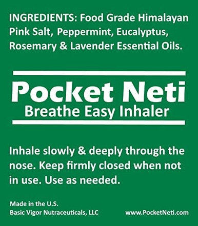 Basic Vigor Pocket Neti Breathe Easy Himalayan Salt Aromatherapy Sinus Inhaler (2Pk) & Stress Release Inhalers Bundle (2Pk). Made In The Usa.