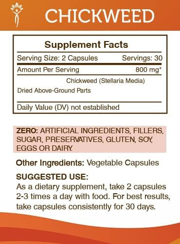 Secrets of the Tribe Chickweed 60 Capsules, 800 mg, Chickweed (Stellaria Media) Dried Herb (60 Capsules)