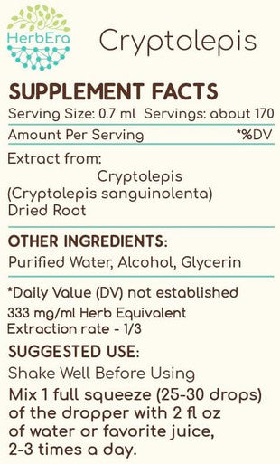 Cryptolepis A120 Alcohol Herbal Extract Tincture, Super-Concentrated Wildcrafted Cryptolepis (Cryptolepis Sanguinolenta) Dried Root (4 fl oz)