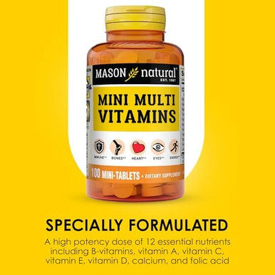 Mason Natural Mini Multi Vitamins Vitamins A C D3 E B1 B2 B3 B6 B12 Folate And Calcium For Overall Health 300 Day Supply