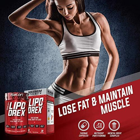 Isatori Lipo-Drex Fat Loss Thermogenic Formula - Fast Acting Weight Loss -Appetite Suppressant (60 Capsules) L-Carnitine Liquid Fat Burner And Metabolism Activator- Mixed Berry (32 Servings)