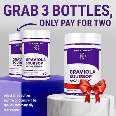 Elements Premium Graviola Soursop Extract 800Mg With Acai Berry 40Mg Powerful Antioxidant Support For Immune Health Cellular Function & Mood Regulation Non-Gmo Gluten- Sugar- Softgels