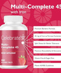 Celebrate Vitamins Multi-Complete Chewables, 45Mg Iron Daily Bariatric Multivitamin For Sleeve Gastrectomy And Gastric Bypass Surgery Patients Essential Vitamins & Minerals - Berry (60 Tablets)