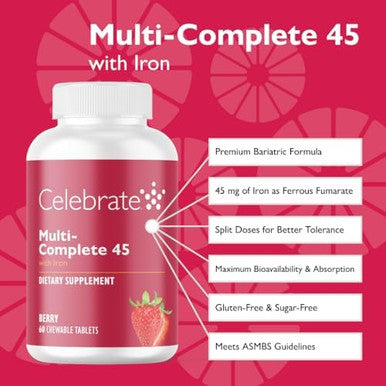 Celebrate Vitamins Multi-Complete Chewables, 45Mg Iron ÃƒÂ¢Ã¢â€šÂ¬Ã¢â‚¬Å“ Daily Bariatric Multivitamin For Sleeve Gastrectomy And Gastric Bypass Surgery Patients ÃƒÂ¢Ã¢â€šÂ¬Ã¢â‚¬Å“ Essential Vitamins & Minerals - Berry (60 Tablets)