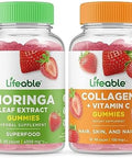 Lifeable Moringa Leaf + Collagen & Vitamin C Gummies Bundle Great Tasting Vitamin Supplement Gluten Gmo Chewable Gummy
