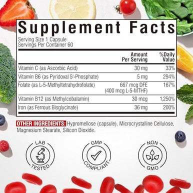 Vitalibre Iron Complex Supplement 60 Capsules & Akkermansia Muciniphila Probiotic 1 Billion Tfu, 30 Capsules