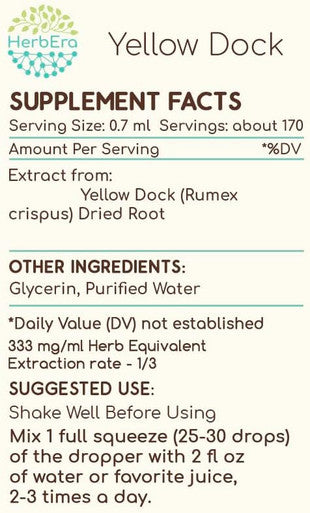 Yellow Dock B120 Alcohol-Free Herbal Extract Tincture, Concentrated Liquid Drops Natural Yellow Dock (Rumex Crispus) Dried Root (4 fl oz)