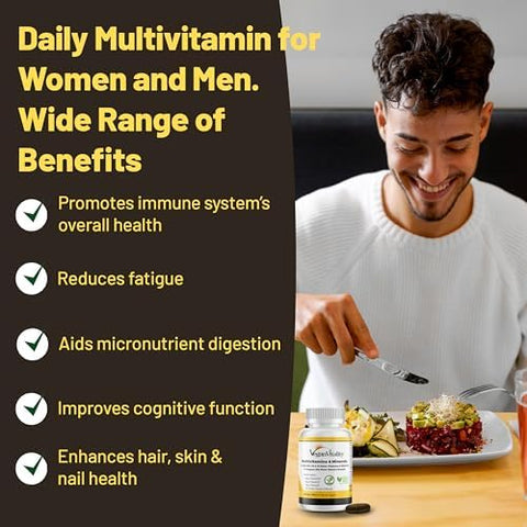 Vegan Vitality Multivitamins and Minerals for Women and Men with High Strength Vitamin B12 D3 and K2. 180 Vegan Multivitamin Tablets 6 Months Supply. Vitamins for Vegans. Women Multivitamin