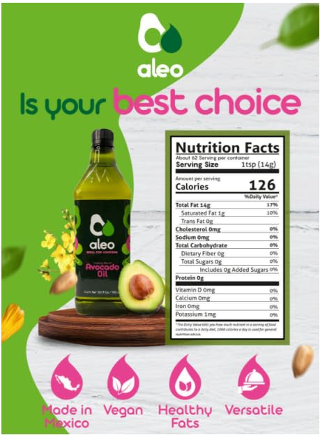 ALEO, Cooking blend avocado oil, Keto, Perfect for frying, grilling, roasting & baking, Can help to keep your heart strong, avocado oil for cooking, vegetable oil, 32.1 O/950 ml
