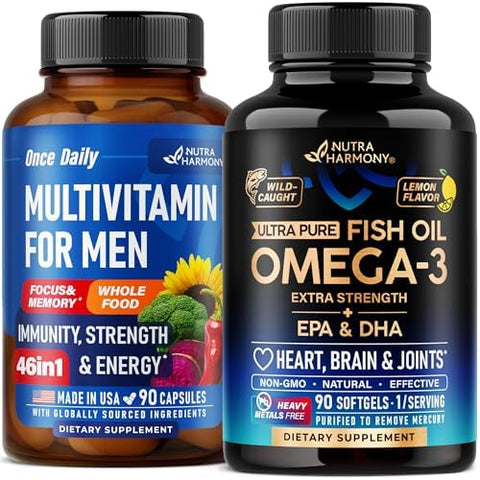 Nutraharmony Multivitamins For Men Capsules and Omega 3 Fish Oil Softgels