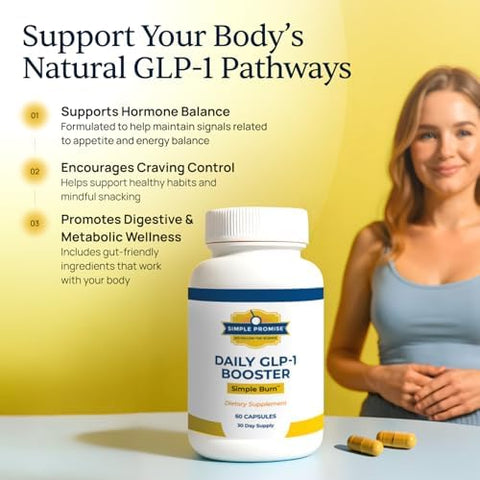 Simple Burn Daily Glp-1 Booster Weight Management Supplement With Berberine Hcl For Women - Glp1 Natural Appetite Suppressant - Supports Fat Metabolism & Craving Control - 60 Capsules