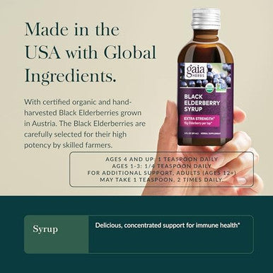 Gaia Herbs Black Elderberry(Sambucus Nigra) Syrup Extra Strengthimmune Support Supplementmade With Organic Black Elderberries For Immune Systemusda Organic Formula