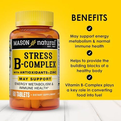 Mason Natural Stress Bcomplex With Antioxidants + Zinc 2 Month Supply Dual Action Formula Supports Immune Health 1 Pack