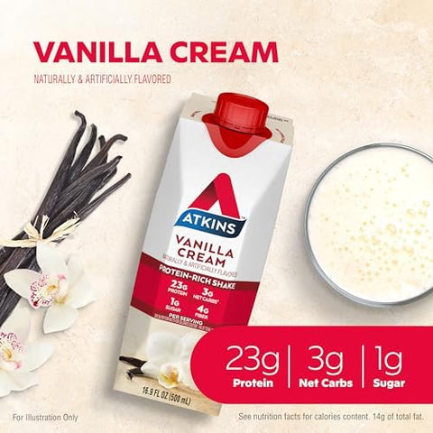 Atkins Vanilla Cream Meal Size Protein Shake 23G Protein Low Glycemic & Dark Chocolate Royale Protein Shake 15G Protein Low Glycemic 2G Net Carb 1G Sugar Keto Friendly 12 Count