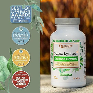 Quantum Health Super Lysine+ / Advanced Formula Lysine+ Immune Support With Vitamin C, Echinacea, Licorice, Propolis, Odorless Garlic (90 Tablets)