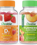 Lifeable Vitamin D 10000 Iu + Turmeric Curcumin Gummies Bundle Great Tasting Vitamin Supplement Gluten Gmo Chewable Gummy
