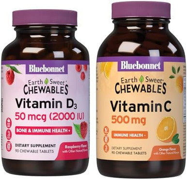 Bluebonnet Nutrition Vitamin D3 2000 Iu Chewables And Vitamin C 500 Mg Chewables Bundle