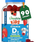Lifeable Sugar Vitamin D For Kids 1000 Iu " Great Tasting Natural Flavor Gummy Supplement " Gluten Vegetarian Chewable " For Strong And Healthy Bones For Children Teen Toddler 90 Gummies