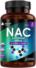Nac N-Acetyl-Cysteine 600Mg (Per Serving) N-Acetyl Cysteine Nutritional Supplements 120 Nac Tablets - Nac Supplement High Bioavailability Amino Acid - Vegan Friendly - Made In Uk By Leaf
