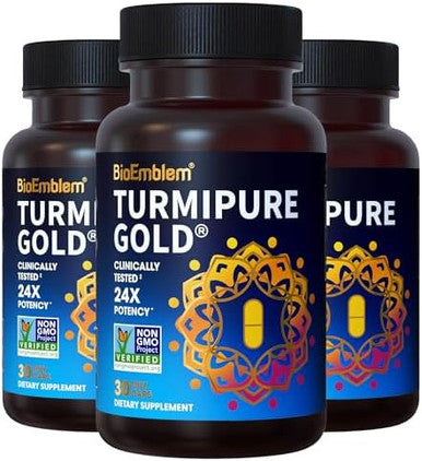BioEmblem Turmeric Curcumin with Clinically Studied TurmiPure 1 Small Capsule Daily with 24x More Absorption Joint Support and Healthy Inflammation Turmeric Supplement Non GMO
