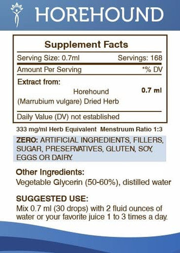 Secrets of the Tribe Horehound Tincture Alcohol-Free Liquid Extract, Horehound (Marrubium vulgare) Dried Herb (4 FL OZ)