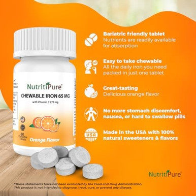 Chewable Iron 65 Mg With Vitamin C 270 Mg - Tablet In Orange Flavor 60 Count