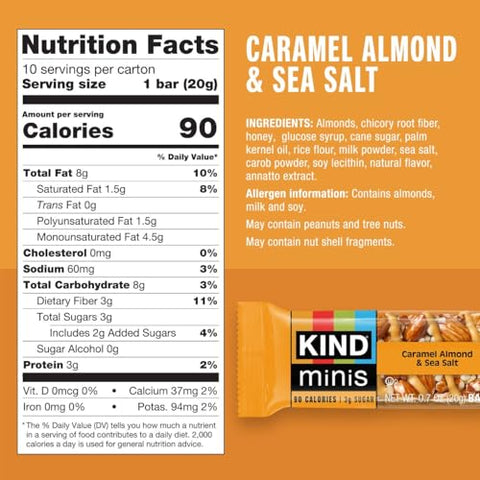 KIND Bar Minis Variety Pack Dark Chocolate Nuts and Sea Salt Caramel Almond Sea Salt Dark Chocolate Cherry Cashew Healthy Snacks Gluten Low Calorie Snacks Low Sugar 30 Count
