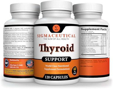 Thyroid Support For Women - Zinc & Selenium Supplement - Iodine Supplement - Ashwagandha & Kelp Supplement - 60 Capsules