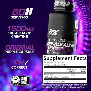 Efx Sports Krealkalyn Efxph Correct Creatine Monohydrate Pill Supplementstrength Muscle Growth & Performance60 Servings 120 Capsules