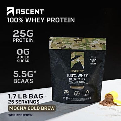 Ascent Whey + Plant Protein Powder - Mocha Cold Brew 2 Lb & Chocolate 18 Servings