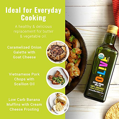 O-Live & Co. Premium Organic Extra Virgin Olive Oil | First Cold-Pressed | Non-GMO | 33 fl oz Bottle