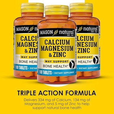 Mason Natural Calcium Magnesium & Zinc, 300-Day Supply, Supports Normal Bone Health & Immune System Booster, 3 Pack