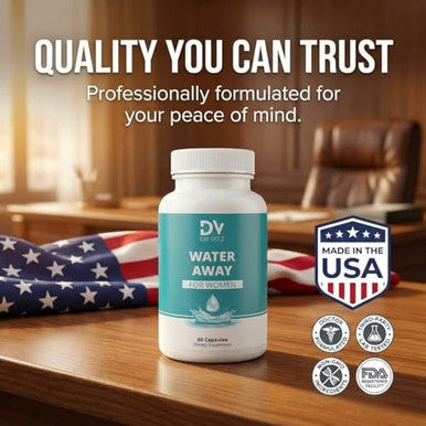 Dr Vitz Water Away For Women Diuretic Water Pills For Weight Control & Debloating Natural Bloat Relief With Green Tea Cranberry & Dandelion Water Retention Support 60 Capsules