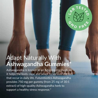 Futurebiotics Ashwagandha Gummies Stress & Mood Support Nongmo 60 Vegan Cherry Flavored Gummies