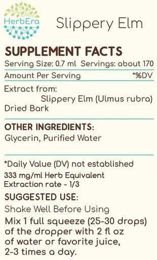 Slippery Elm B120 Alcohol-Free Herbal Extract Tincture, Concentrated Liquid Drops Natural Slippery Elm (Ulmus Rubra) 4 fl oz